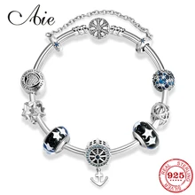 925 стерлингового серебра романтическая цепочка из змеиных костей браслеты синие Звездные стеклянные бусы, амулеты якорь ювелирные браслеты и кулоны