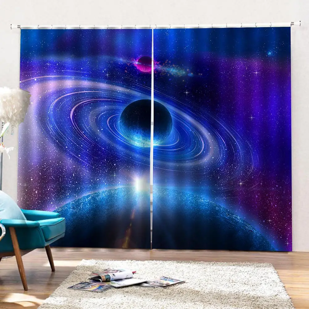 

1 Pair Fancy Squat Cosmos Galaxy Window Curtain Door Open New World Waterproof Valance Balcony French Window Blackout Curtain !!
