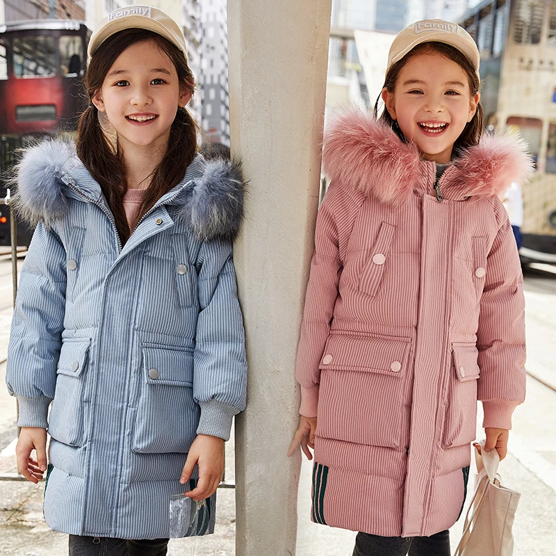 

-30 Degrees Winter Children's Thickening Warm Down Jackets Girls Long Big Fur Hooded Down Coats Children Down Outerwear Coats
