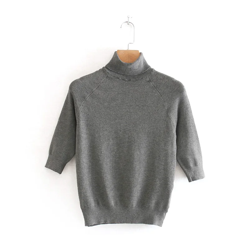 1002NRY-9561-gray Звездный Светлячок, модный четырехцветный Элегантный женский свитер, Осень-зима, повседневный тонкий свитер с высоким воротом и рукавом средней длины, женский свитер - Цвет: 1002NRY-9561-gray