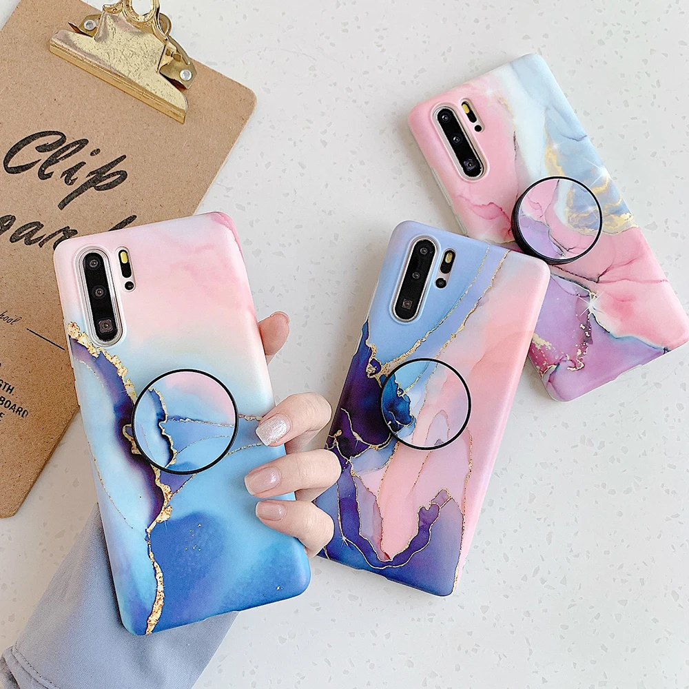 Чехол для телефона LOVECOM с градиентным мраморным рисунком и держателем Samsung S21 Note 20