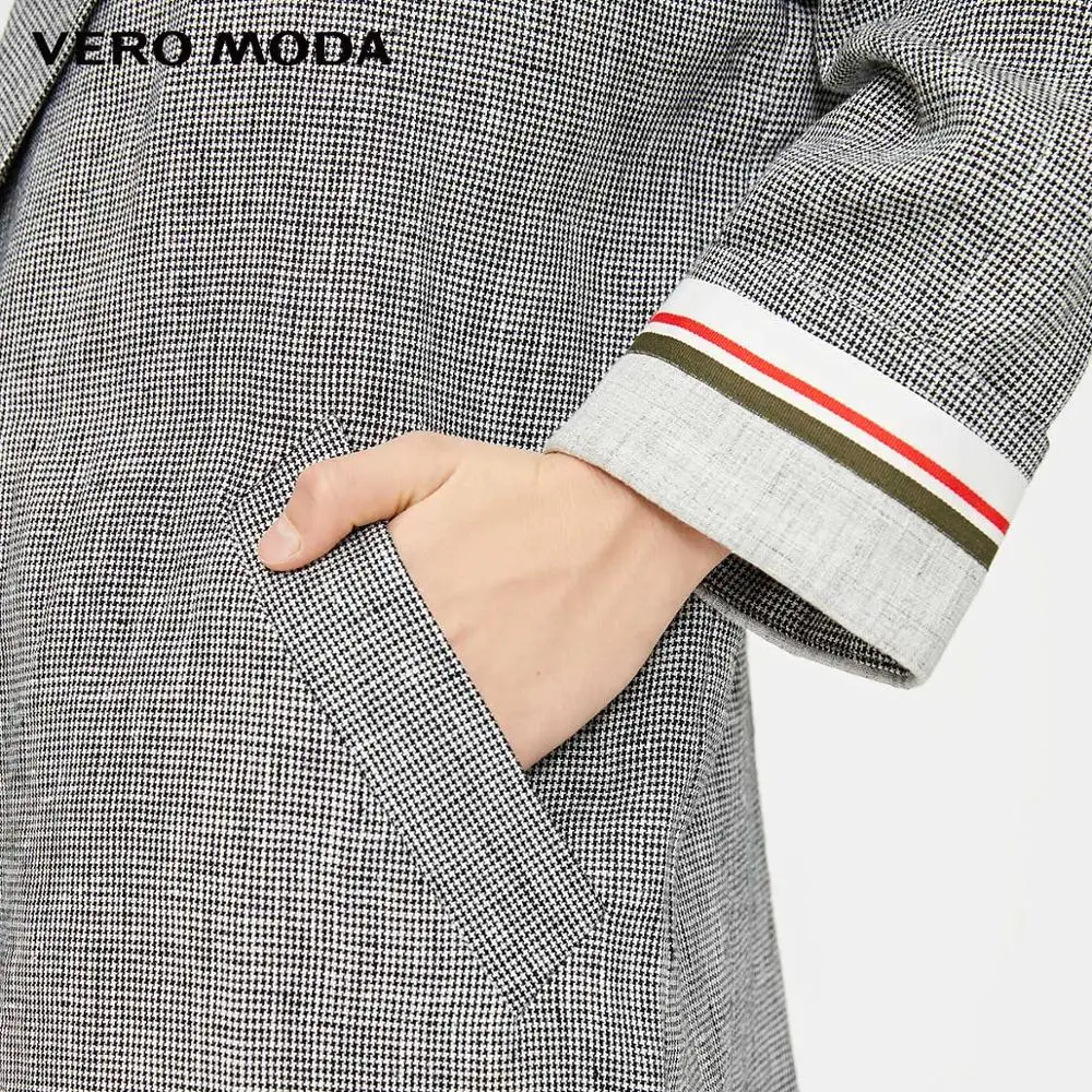 Vero Moda женский Винтажный стиль свободный крой плед лацкане Длинный блейзер | 319108531