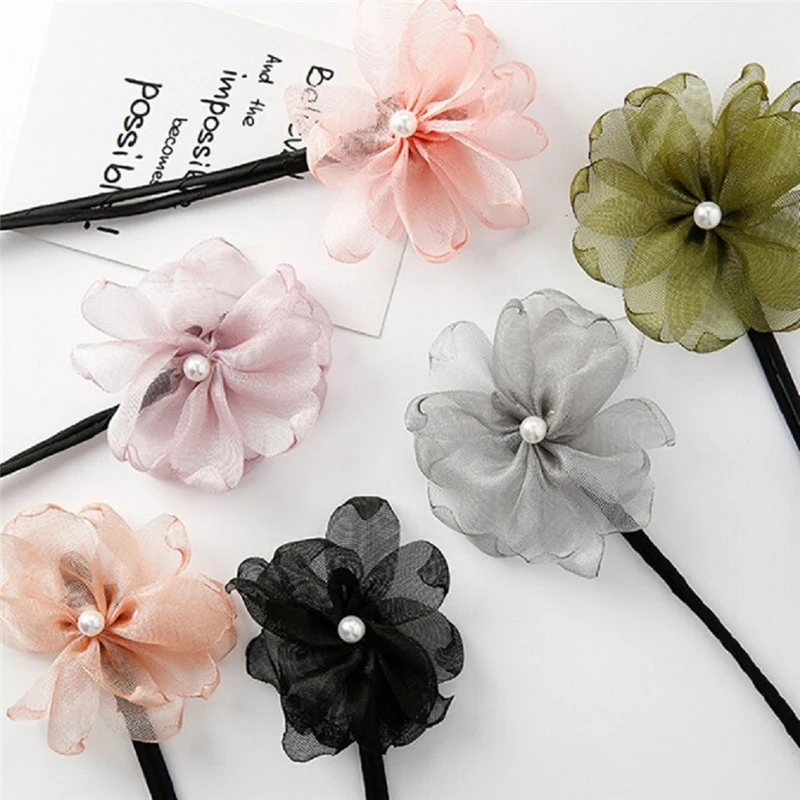 

1Pcs Fashion Curler Tool Woman Pearl Flower Donuts Headband Magic Twist Hair Accessories DIY Korean Hairstyle