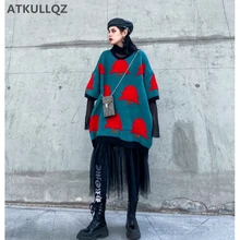 Рождественский стиль костюм средней длины размера плюс пуловер свитер+ свободное Сетчатое платье костюм из двух предметов женский женская одежда