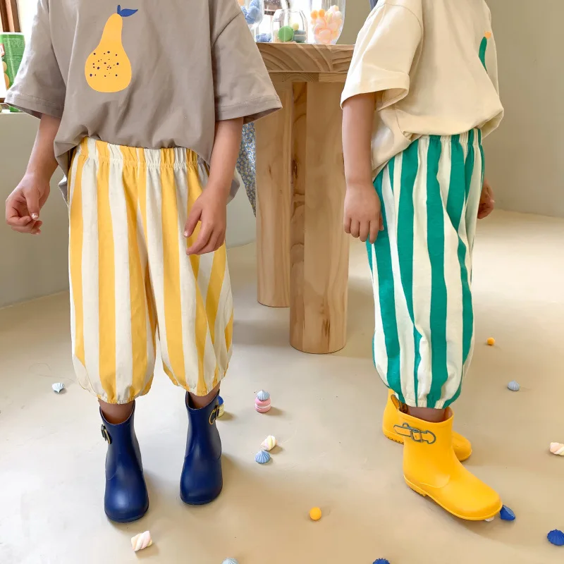 MILANCEL Summer New Kids Clothes Striped Harem Pants Loose Cotton Clothings for Sister and Brothers