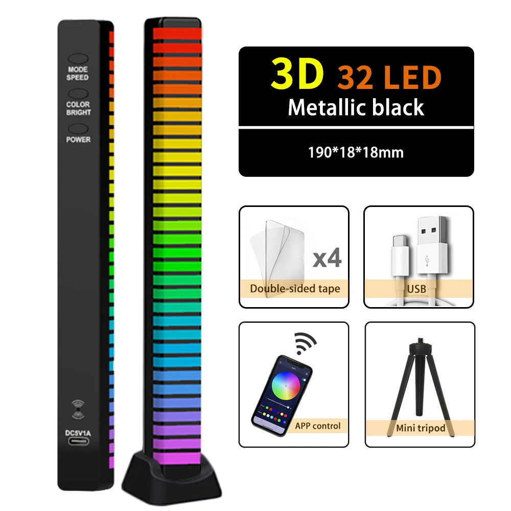 LED Music Sound Control Pickup RGB Strip Light Rhythm Backlight Colorful Nightlight For Atmosphere Lamp Audio Bar Car Game Decor night light for bedroom Night Lights