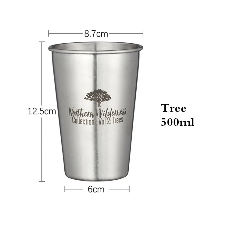 Tree 500ml Простая кофейная чашка в скандинавском стиле, 304 нержавеющая сталь, пивная кружка, колы, холодная чашка для напитков, кружка с ремнем, домашняя парная чашка для чистки - Цвет: Tree 500ml