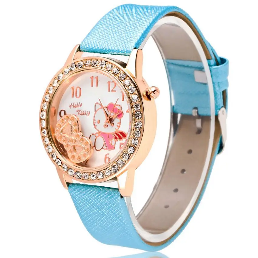 Высокое качество Детские часы горячая детская девушка кожа кварцевые Стразы модные минималистичные часы
