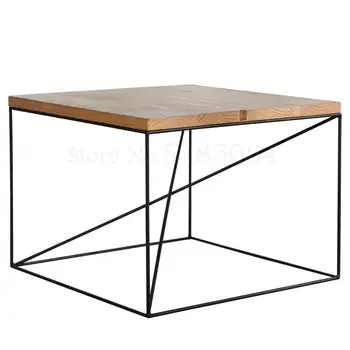 

Ins Wrought Iron Solid Wood Coffee Table Nordic Small Coffee Table Simple Small Square Square Corner Coffee Table