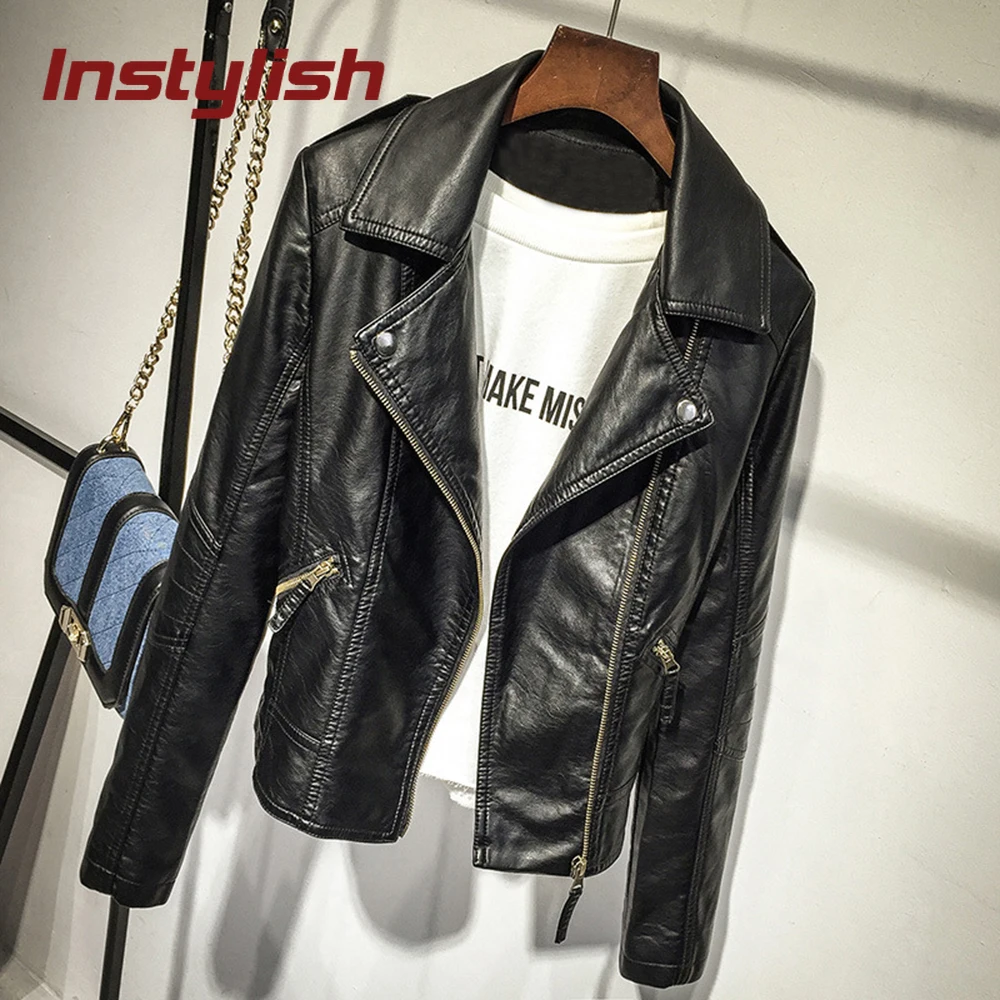 

Autumn & Winter Women Black Slim Cool Lady PU Faux Soft Leather Jackets Sweet Female Basic Zipper Female Outwear Coat Plus Size