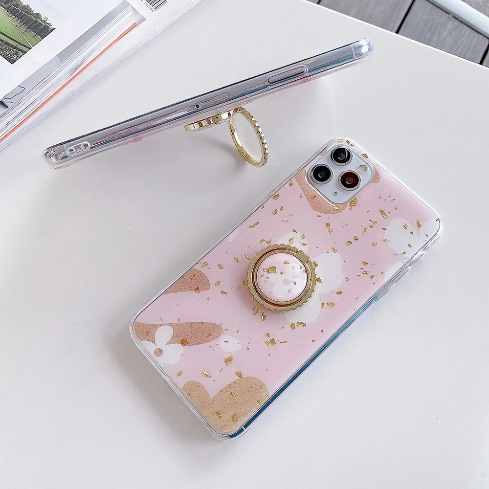 LOVECOM Cute Flower Gold Foil Phone Case For iPhone 11 Pro Max XR XS Max 7 8 Plus X SE 2020 Ring Stand Soft Epoxy Back Cover LOVECOM Cute Flower Gold Foil Phone Case For iPhone 11 Pro Max XR XS Max 7 8 Plus X SE 2020 Ring Stand Soft Epoxy Back Cover