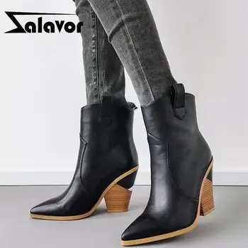 

ZALAVOR Women High Heels Boots Winter Shoes Women Thick Fur Warm Snake Print Half Short Botas Fashion Woman Footwear Size 33-46