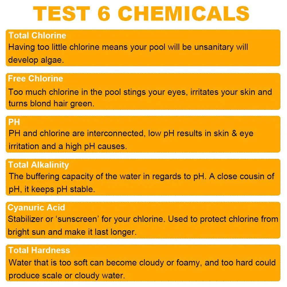 6-в-1 бассейн рН Тесты Бумага остаточного хлора кислота щелочности жесткостиь воды PH Тесты полосы очиститель бассейна аксессуары