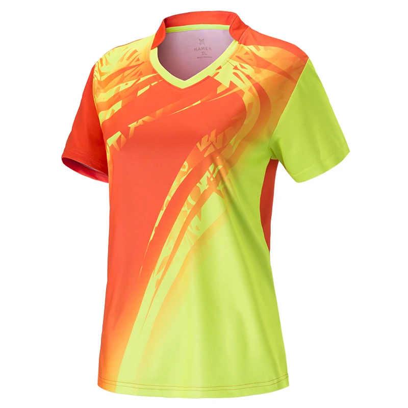 X5639 women orange Спортивная одежда, рубашки для бадминтона, женские/мужские футболки с коротким рукавом для бега, дышащие рубашки для настольного тенниса, Спортивная рубашка для тренировок - Цвет: X5639 women orange