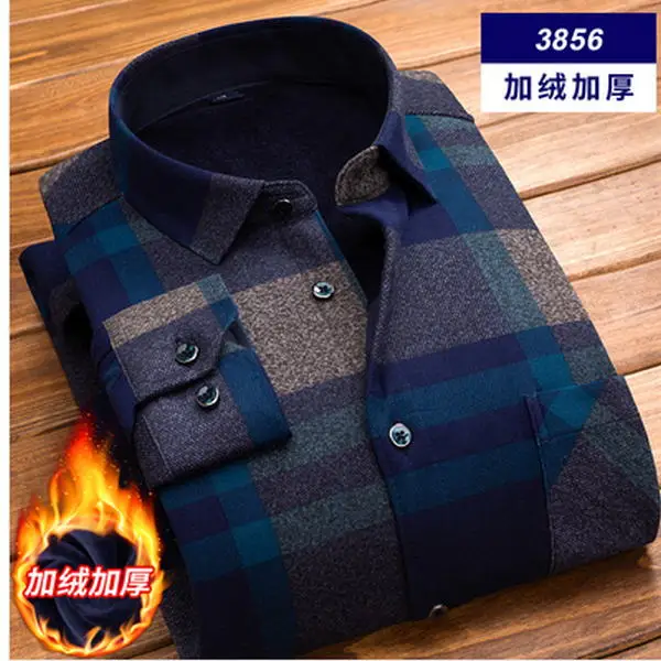 Los hombres de с длинными рукавами рюхтина de сна franela de algodón único однобортный Camisa клетчатая impreso добавить Лана де invierno cálido otoño - Цвет: 3856