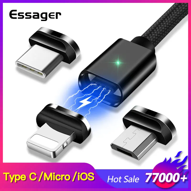 Cable Micro USB magnético esmager para iPhone Samsung Cable de datos de carga rápida Cable de imán cargador USB tipo C 3m Cable de teléfono móvil
