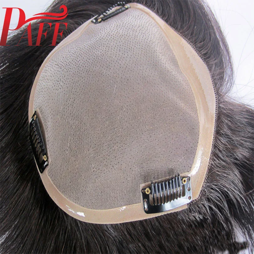 US $122.85 PAFF Brazilian Human Hair Toupee For Men Lace With NPU Human Hair Toupee Replacement System Natural Straight With Clips