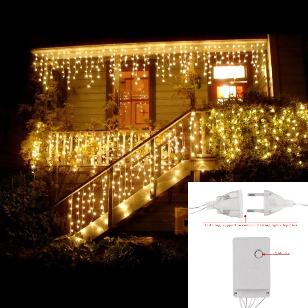 

LED Curtain Icicle String Light Droop 220V 5m 96Leds Christmas Garland LED Faiy Xmas Party Garden Stage Outdoor Decorative Light