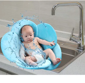 

Newborn Baby Shower Portable Bathtub Foldable Blooming Flower Bath Tub Sink Bath For Baby Play Bath Sunflower Cushion Mat
