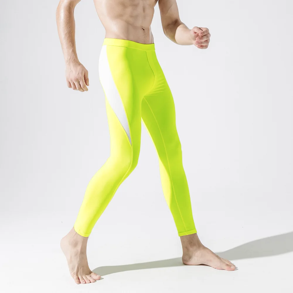 Fluorescent yellow Компрессионные штаны мужские леггинсы, колготки мужские зимние штаны для велоспорта, спортивные Леггинсы для фитнеса, Мужские штаны для бега, футбольная тренировочная спортивная одежда - Цвет: Fluorescent yellow