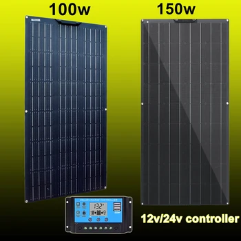 

300w solar panel kit 12v 100w 200w semi-flexible solar charger for car RV boat van phone outdoor camping home system waterproof