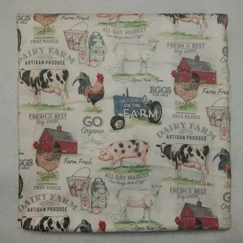 

50x105cm Vivid Animal Farm Pig Cock Cow Printed Cotton Fabric Animal Fabric Patchwork Dress Cloth Party Home Decor