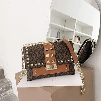 

Gold Rivet Crossbody Bag for Women 2020 New Luxury Brand Chain Bags Ladies Fashionable Shoulder Messenger Bag Louis Brand Bolso