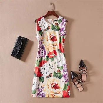 

Runway Party Dresses Women's Noble Sleeveless Flower Printed Plus Size Tank Dress US $47.00