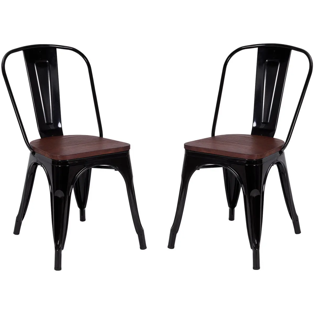 

Costway Set of 2 Style Dining Side Chair Stackable Bistro Metal Wood Stool Black