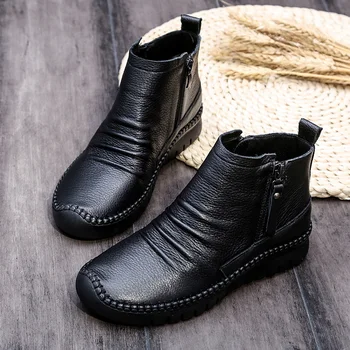 

GKTINOO 2019 Women's Ankle Boots Autumn Winter Soft Handmade Retro Boots Flat Shoes 100% Genuine Leather Boots for Women