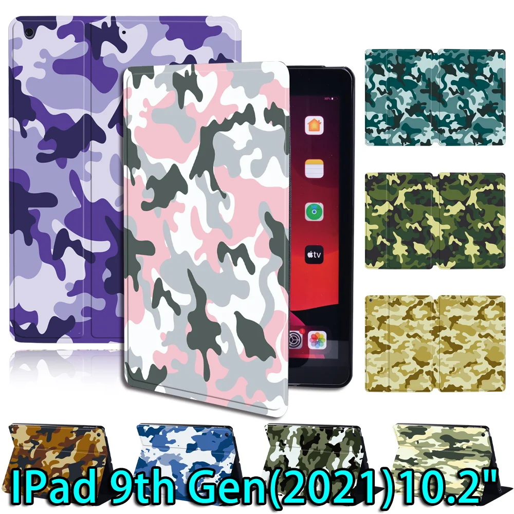 

Case for IPad 9th Generation 10.2 Inch 2021 Tablet Adjustable Folding Stand Cover for New ipad 9th Gen Camouflage Pattern Case