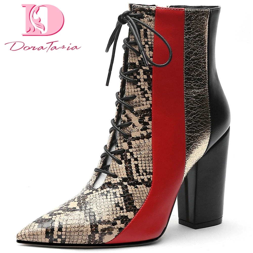 

DoraTasia 2020 shoelaces top quality big size 45 customized shoes high heels fashion women shoes woman ankle boots female