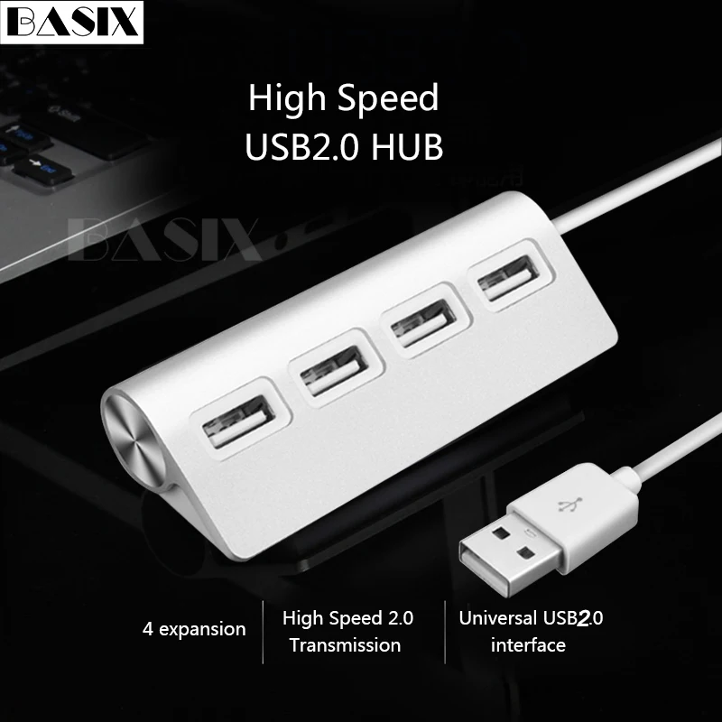 Usb-концентратор Basix, 4 порта, высокоскоростной USB 2,0 концентратор, USB порт, портативный OTG usb-хаб для Apple Macbook, ноутбук, аксессуары