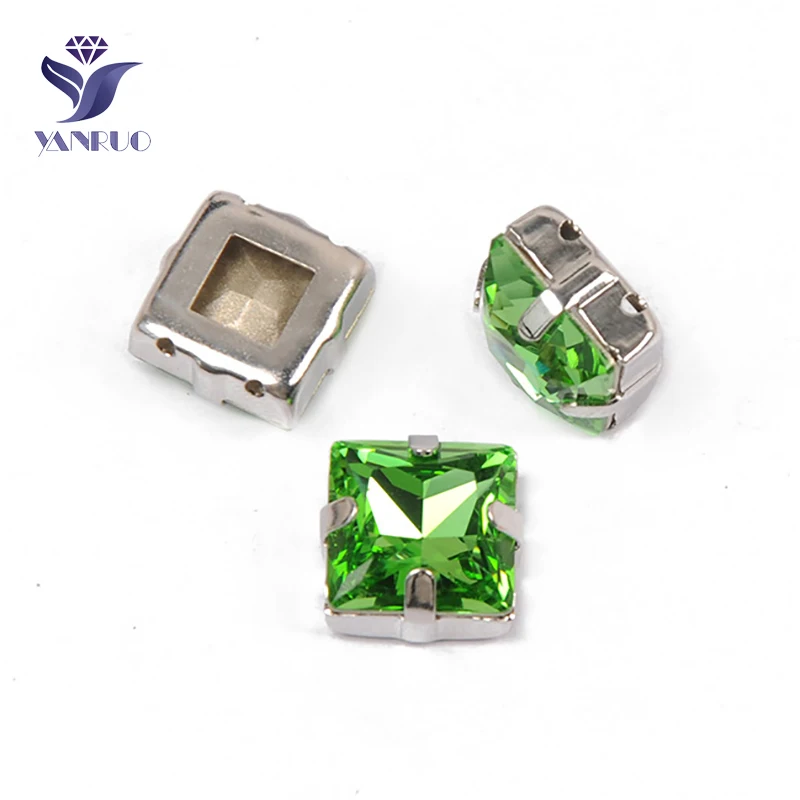 Peridot Yanruo 4447 принцесса квадратные стеклянные драгоценные камни DIY Декоративные Камни Точка назад стразы с отверстиями Стразы для одежды аксессуары - Цвет: Peridot