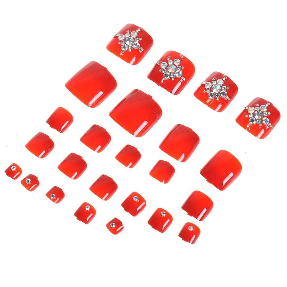 new hot24pcs Silver Rhinestone False Toe Nails Full Nail tips Fake Art Cover Manicure half false nails