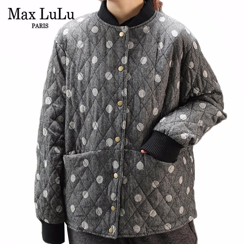 Max LuLu, корейская мода, женская зимняя одежда в стиле панк, Женское пальто в горошек с подкладкой, повседневные зимние куртки, теплые парки в клетку размера плюс