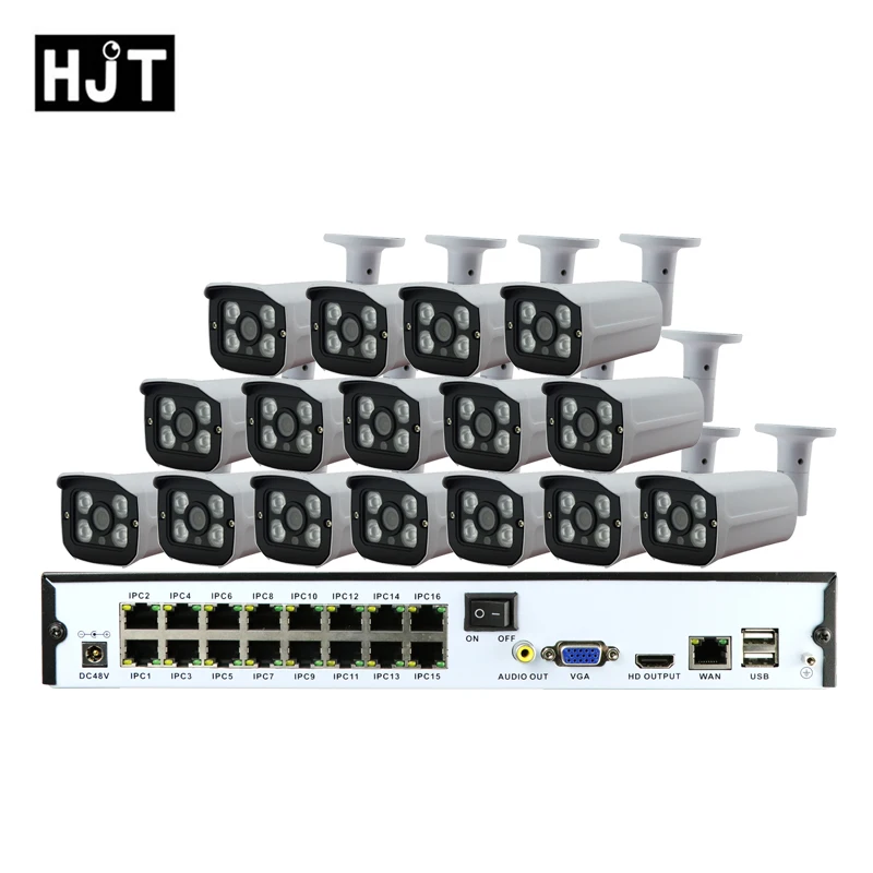HJT 16CH сетевой видеорегистратор PoE Комплект ip-камера наружная Водонепроницаемая Камера Безопасности H.265 5MP камера с системой скрытого наблюдения ONVIF 2,1