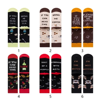 

Adult Unisex Funny Saying Letters Long Crew Socks If You Can Read This Bring Me Coffee Wine Math Cotton Tube Stockings