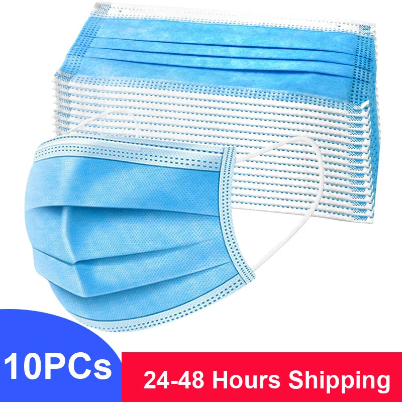 

10pcs/lot Non Woven Disposable Face Mouth Mask 3 Layer Earloop Anti-Dust Anti-bacterial Masks Safety Breathable Mask