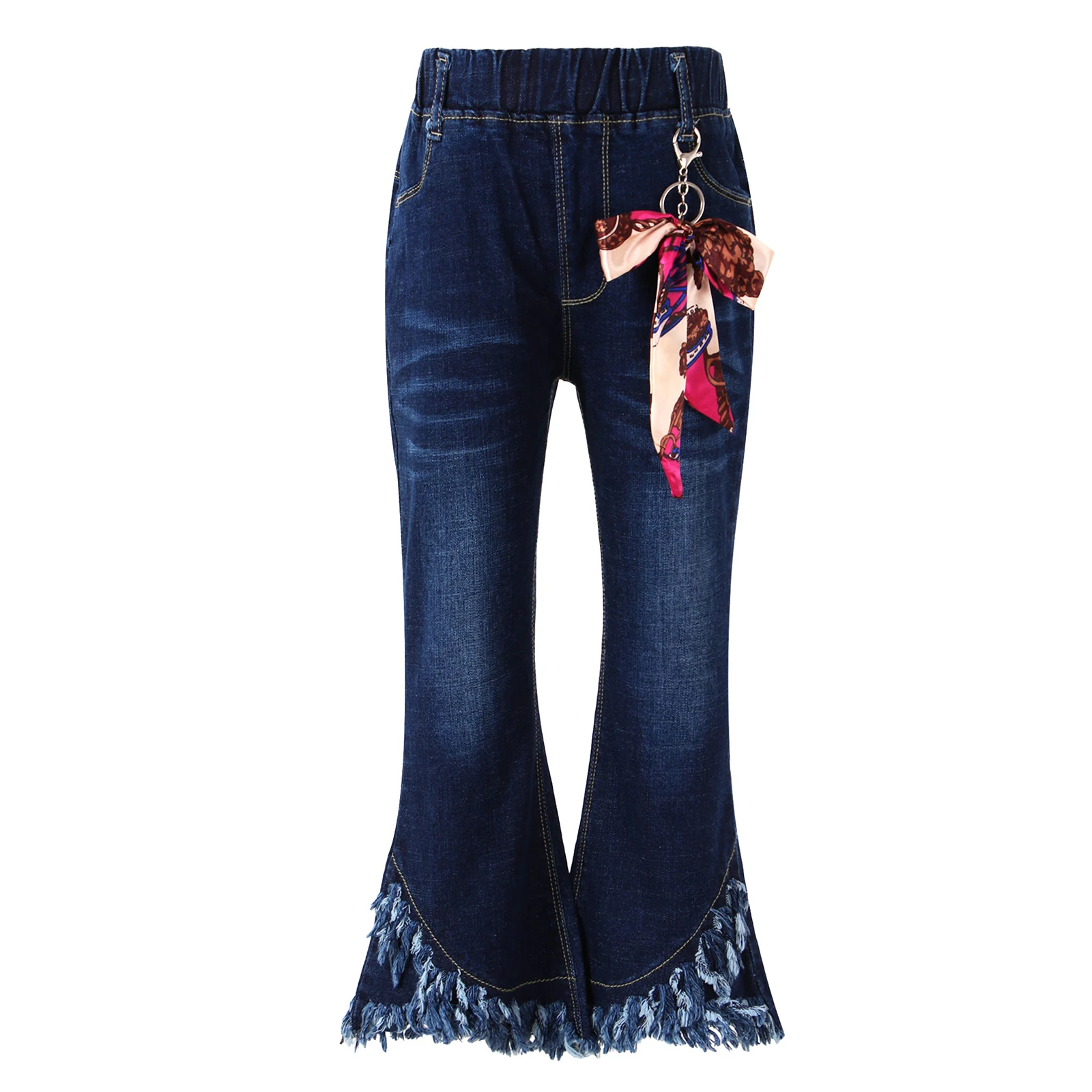 Girls Flared Jeans Pants Casual Bell Bottom Pants Pockets Denim Pants Girls  | eBay