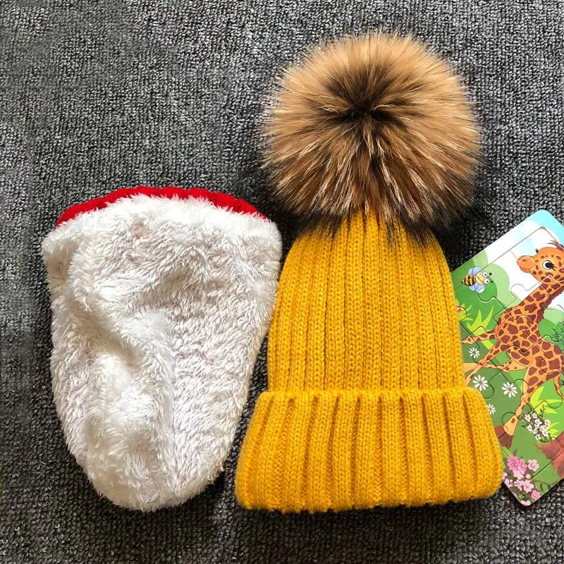 yellow skullies beanies для детей, меховая шапка, зимние шапки для детей, для мальчиков и девочек, с помпонами, skullies beanies для детей, шапка с помпоном - Цвет: yellow