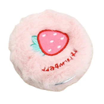 

Plush Mini Round Folding Pocket Mirror Cartoon Fruit Animal Embroidery Portable Double Sided Magnifying Makeup Mirror