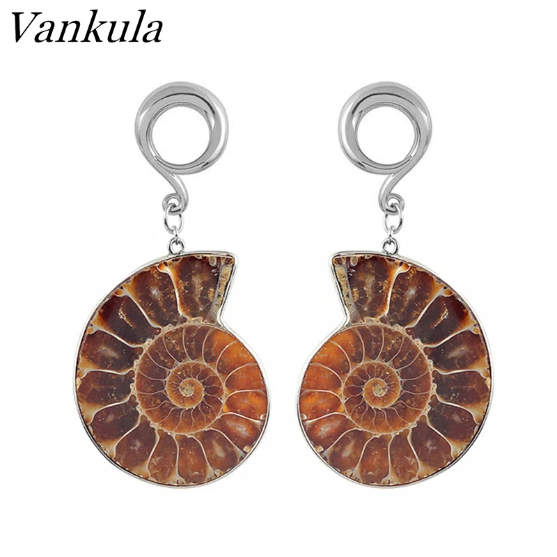 Vankula 6 шт. Новые escargot натуральный камень беруши серьги из нержавеющей стали весы с крючком сережки, украшение для пирсинга вешалки для веса - Окраска металла: steel 2