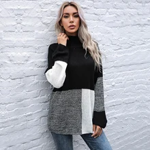 

New Autumn Winter Turtleneck Women Sweater Jumper Contrast Color Long Sleeve Pullover Sweaters Loose Casual Knitted Pullover Top
