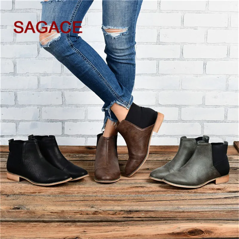 Moda 2020 botines femeninos Otoño invierno Color mixto tacones cuadrados botines zapatos de punta redonda botas mujer invierno|Botas hasta el tobillo| - AliExpress