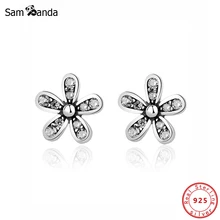 Подлинные оригинальные серебряные серьги-гвоздики 925 пробы, ослепительные серьги с ромашками, прозрачный CZ цветок для женщин, свадебный подарок, ювелирное изделие