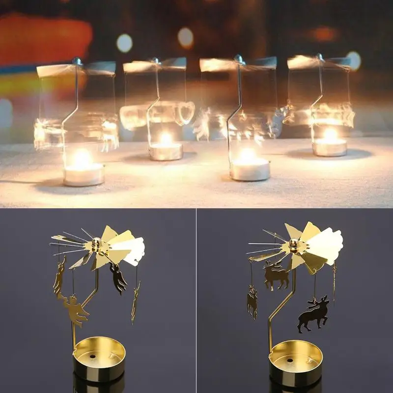 

Metal Rotating Spinner Carousel Candle Tea Light Holder Table Holiday Decoration