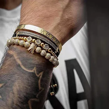 

Mens Jewellery Bracelet Men Luxury Royal Bangle Set Roman Braided Bracelets For Women Fashion Armband Gold Cuff Friendship Gifts