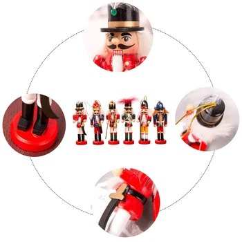 

6Pcs Nutcracker Mini Wooden Soldiers Band Doll Christmas Tree Wooden Pendants Ornament New Year Christmas Decoration for Home