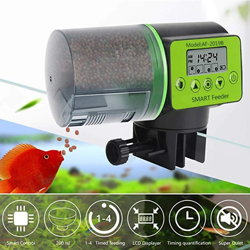 LCD Digital Dispensador electrónico de alimentador de Peces Temporizador automático Tanque de Acuario Máquina de alimentación de Alimentos Qiterr Alimentador automático de Peces